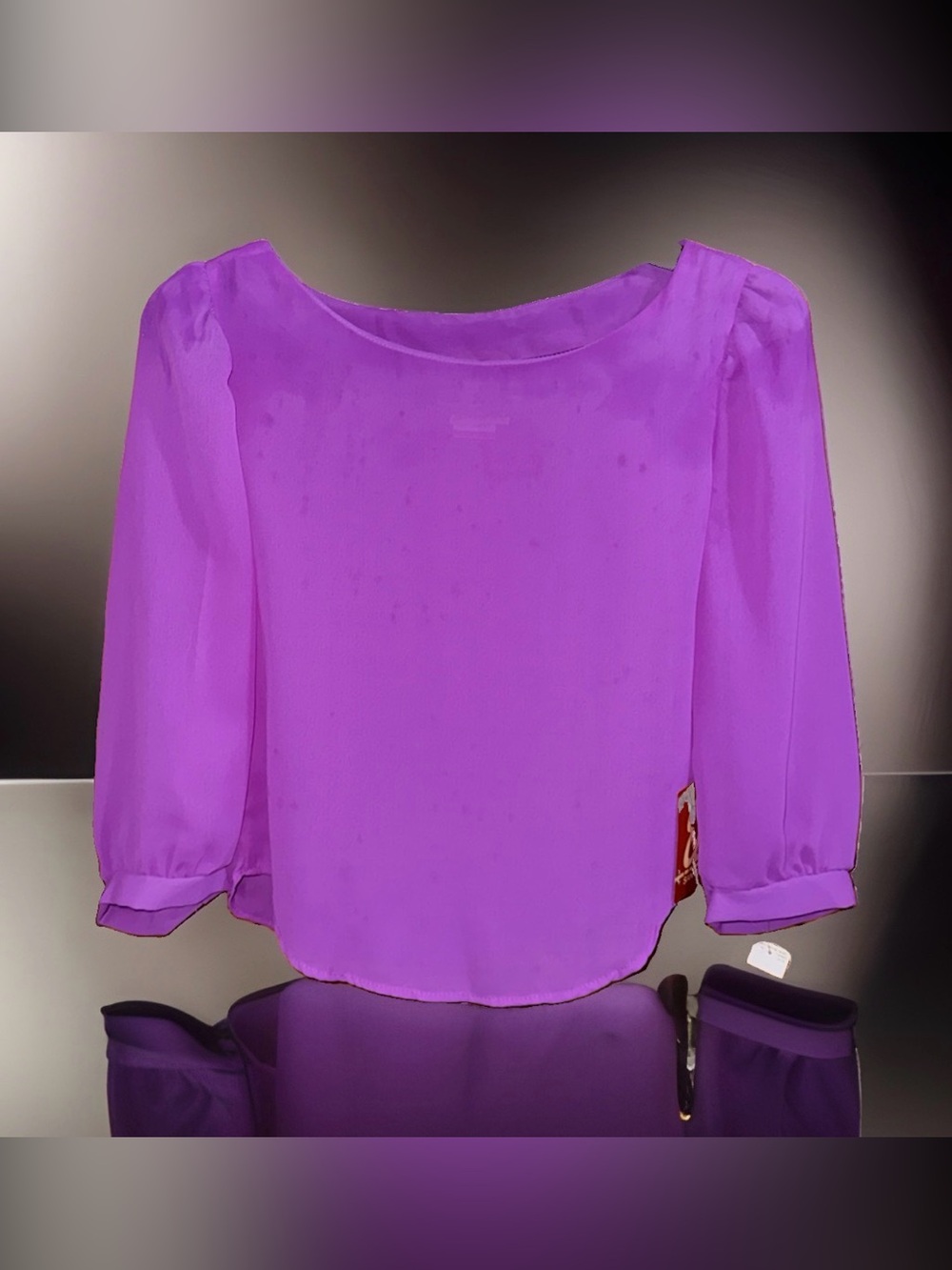 Vtg NWT Eber Women’s Elegant Purple Chiffon Boatneck Blouse-L-EC